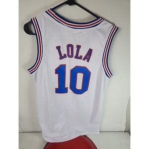 LOLA BUNNY #10 Tune Squad SPACE JAM Toon Jersey White STITCHED Men's Size SMALL